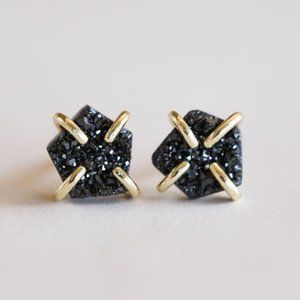 Black Druzy Prong Earrings